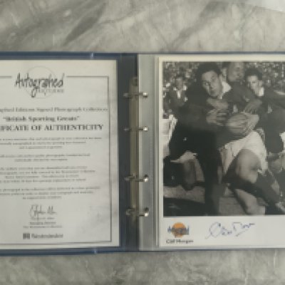 Autographed Editions Signed Sports Card Collection: From the reputable Autographed Editions series depicting a sportsperson with undedicated signature to lower border. In original folder which has a COA for the British Sporting Greats series. Includes Cliff Morgan John Francome Bob Champion Willie McBride Henry Cooper Lester Piggott Ian Botham Daley Thompson Bill Beaumont Fred Trueman Frank Bruno David Gower Sebastian Coe Graham Gooch Steve Davis Allan Wells Virginia Wade and Sharron Davies. (18)