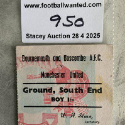 56/57 Bournemouth v Manchester United FA Cup Football Ticket: Tiniest mark on good condition ticket for match played on 2 3 1957. Man Utd got to the final this season.
