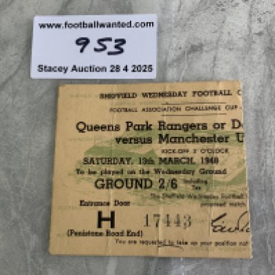 47/48 Derby County v Manchester United FA Cup Semi Final Football Ticket: Played at Sheffield Wednesday on 13 3 1948 in the season Man Utd went on to win the FA Cup. Good with folding.