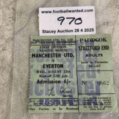 69/70 Manchester United v Everton Football Ticket: League match dated 13 8 1970 in excellent condition. Everton were champions this season.