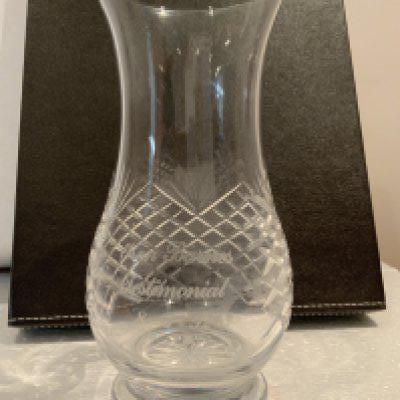 1992 Manchester City v Manchester United Crystal Vase Gift: Engraved Ken Barnes Testimonial 8 5 1992 and gifted to a Manchester United player who played at Maine Road in this match.