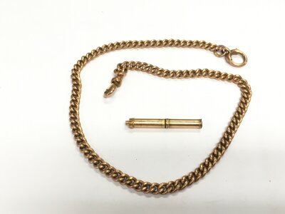 A 9ct gold watch chain and pencil, approx total weight 38.2g.