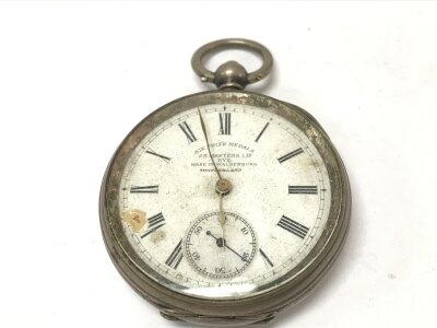 A .800 silver pocket watch. Six prize medals J.N MASTERS LTD RYE MADE IN WALDENBURG SWITZERLAND. 5cm wide NO RESERVE