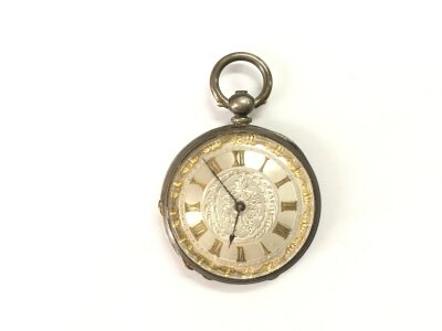 A silver cased fob watch.