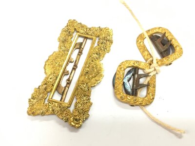 Two 18th Century yellow metal buckles.