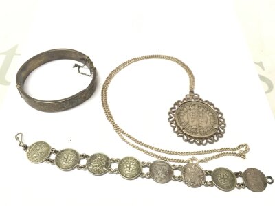 A Victorian crown and a bracelet and a bangle