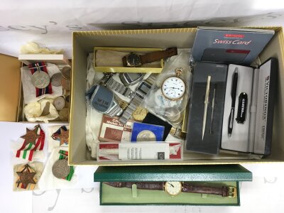 A box of watches, coins, medals etc.