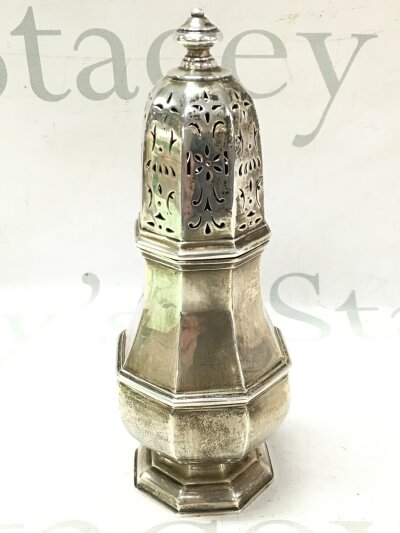 A silver hallmarked sugar caster, 280g total weight 20cm tall approximately