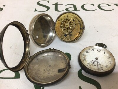 A 19th century Pair cased Key wind silver watch maker Tho Hadfield London and one other pocket watch (2)