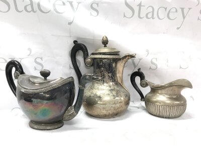 Three piece silver tea sets. 12 and 22cm tall. 1.5kg total weight