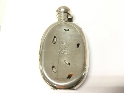 A silver Shibayama hipflask, 90g total weight