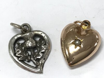 Victorian gold coloured heart and silver thistle heart