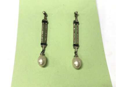 A pair of art deco silver and paste earrings. No Reserve