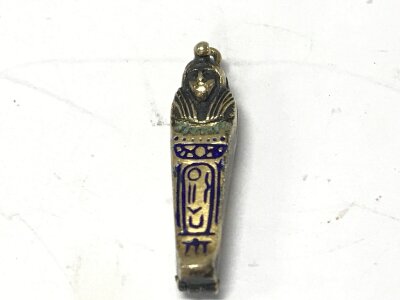 A Victorian silver and enamel Egyptian mummy pendant, no reserve
