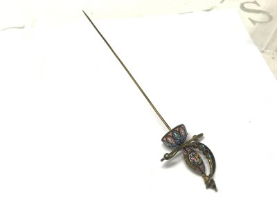 An antique silver gilt micro mosaic sword hat pin. No reserve