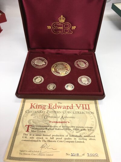 A cased King Edward VIII 1937 Centenary pattern silver coin collection.