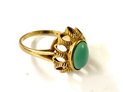 A 9ct gold turquoise stone set dress ring.