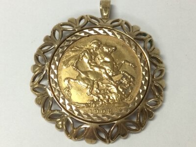 A 1908 sovereign with Perth mint mark.
12.88g