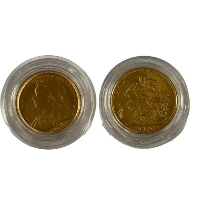 Queen Victoria 1899 Full Sovereign, Royal Mint presentation.