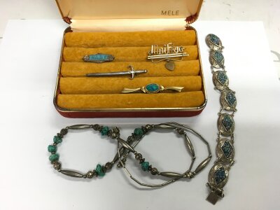 A 9ct gold brooch set with opal plus some silver jewellery items.