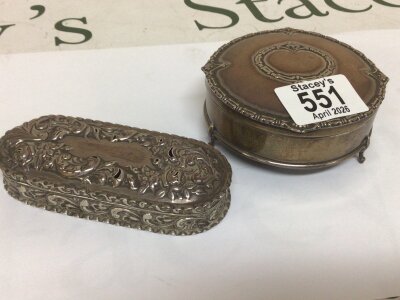 Two silver trinket boxes with lined interiors (2)