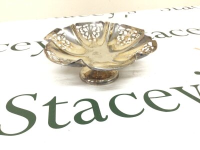 A Silver dish with a pierced and shaped rim Sheffield hallmarks weight 126g