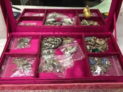 A large collection of silver jewellery including rings, brooches, earrings etc