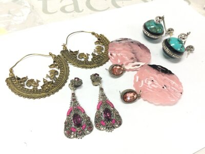 Long Filigree earrings 1930s and three other unusual earrings
