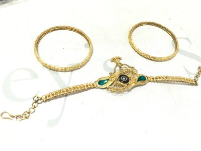 Indian Gold tone bracelet and two bangles