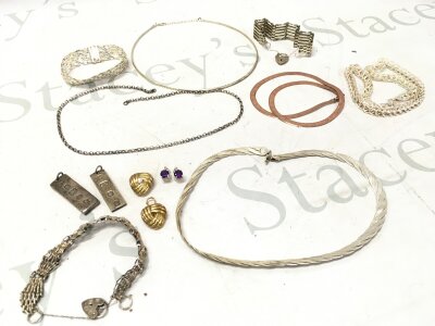 A collection of silver jewellery including necklaces, earrings, bracelet etc. 220g total weight
