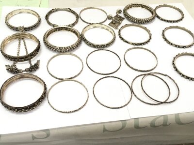 A collection of Indian Oxidised bangles, necklace, earrings