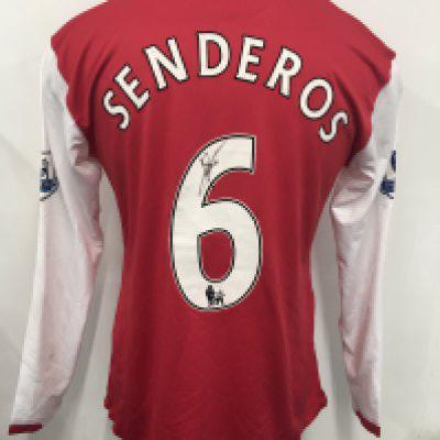 Arsenal 2006 - 2007 Match Worn + Signed Football Shirt: Home long sleeve shirt with Premier League badging to arms. Senderos number 6 to rear which has been signed. Sweat patch to chest.