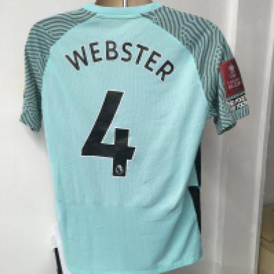 Brighton 2021 - 2022 Match Worn Football Shirt: Away short sleeve shirt with Emirates FA Cup badge to arms. Webster number 4 to rear. Worn v Tottenham on 5 February 2022. FA Cup 4th round.
