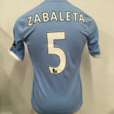 Manchester City 2010 - 2011 Match Worn Football Shirt: Home short sleeve shirt with Premiership badging to arms. Zabaleta number 5 to rear.