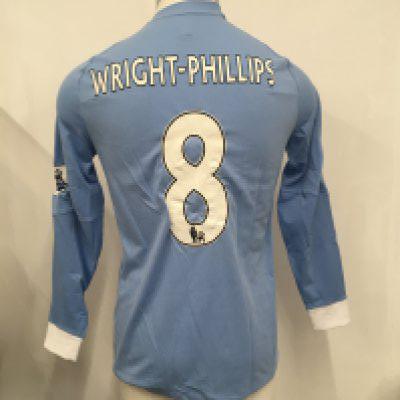 Manchester City 2010 - 2011 Match Worn Football Shirt: Home long sleeve shirt with Premiership badging to arms. Wright-Phillips number 8 to rear.
