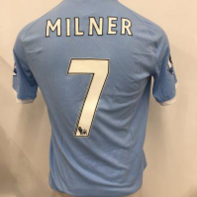 Manchester City 2010 - 2011 Match Worn Football Shirt: Home short sleeve shirt with Premiership badging to arms. Milner number 7 to rear.