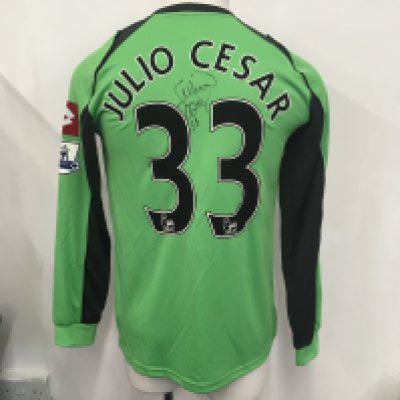 Queens Park Rangers 2012 - 2013 Match Worn Football Shirt: Goalkeeper long sleeve shirt with Premier league badging to arms. Julio Cesar number 33 to rear. Third goalie shirt for that season. Shirt is signed by the player.