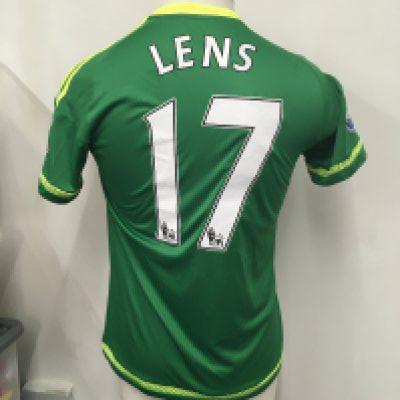 Sunderland 2015 - 2016 Match Worn Football Shirt: Away short sleeve shirt with Premier league badging to arms. Lens number 17 to rear. Worn v Arsenal on 5 December 2015. Player was a 73rd minute substitute.