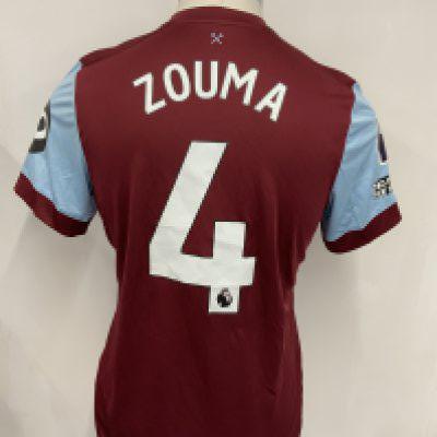 West Ham 2023 - 2024 Match Worn Football Shirt: Claret short sleeve with Premier League badging to arm. Number 4 Zouma to rear. Kurt wore this in the Premier League match at Chelsea.