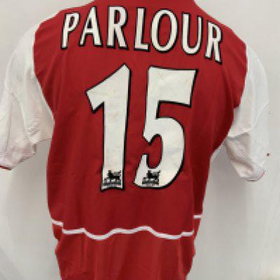 Arsenal 2002 - 2003 Match Worn Home Football Shirt: Short sleeve red home kit with Premier League badging to sleeve which states 2001 - 2002 Champions. Parlour number 15 to rear. 02 sponsor. Signed COA stating I wore this shirt v Bolton on September 21st 2002.