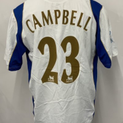 Campbell Portsmouth 2006 - 2007 Match Worn Football Shirt: White short sleeve with Campbell number 23 to rear. Premier League badging to sleeves. Swapped with Bobby Zamora. Unwashed.