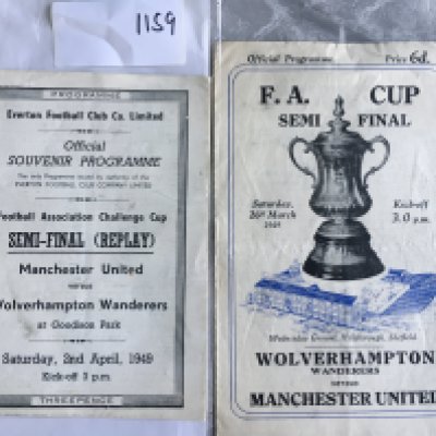1949 FA Cup Semi Final Football Programmes: Wolves v Manchester United original match at Hillsborough and replay at Goodson Park. Good with no team changes. (2)