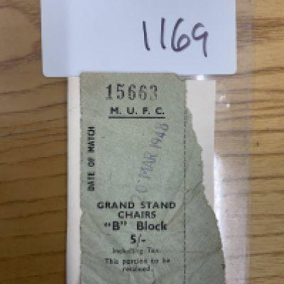 47/48 Manchester United v Wolves Football Ticket: League match stamped 20 3 1948 played at Old Trafford. Flimsy left hand portion has piece of right hand side still attached.