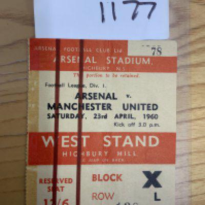 59/60 Arsenal v Manchester United Football Ticket: League match dated 23 4 1960. Ex tape mark to one border but otherwise good.