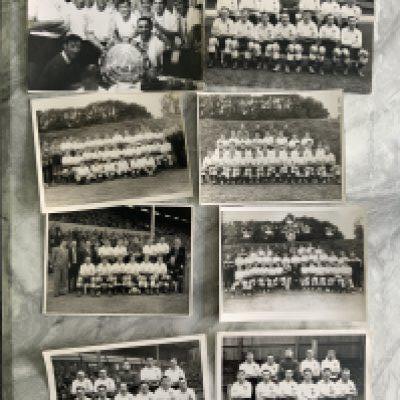 Tottenham 40s + 50s Football Press Photos: Black and white large sizes the majority team groups. All are press photos with 12 of the 16 having press stamps. Most recent photo is the team in 1962 in the changing room with Charity Shield. Very good. (16)