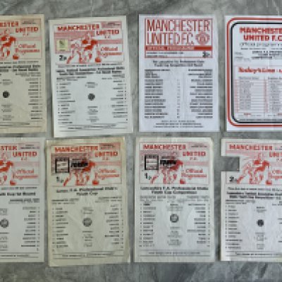 Manchester United 1970s Lancashire Youth Cup Home Football Programmes: Good condition single sheets with 76/77 Southport having token missing. (8)