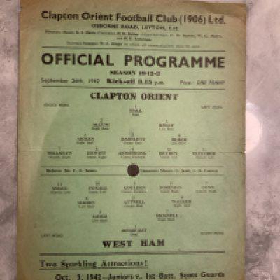 42/43 Clapton Orient v West Ham Football Programme: Good condition single sheet league match with no team changes.