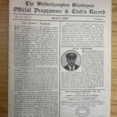 1924 - 1925 Wolves v Sheffield Wednesday Football Programme: Ex bound 100 years old excellent condition first team division 2 match with no writing. Now an 8 pager due to covers being removed.