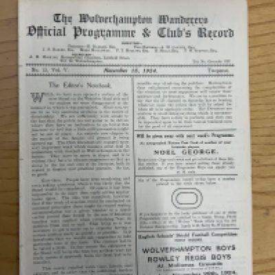 1924 - 1925 Wolves Reserves v Preston Central League Football Programme: Ex bound 100 years old excellent condition programme with no writing. Now an 8 pager due to covers being removed.