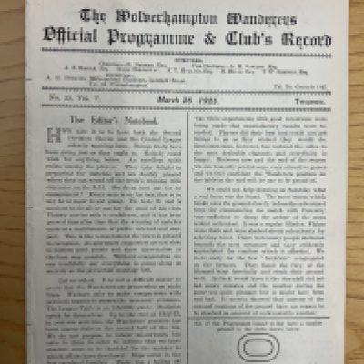 1924 - 1925 Wolves Reserves v Sheffield Wednesday Central League Football Programme: Ex bound 100 years old excellent condition programme with no writing. Now an 8 pager due to covers being removed.